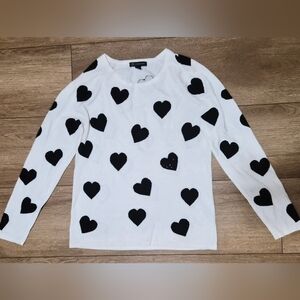 INC Heart Pattern Womens Sweater White and Black Rinestones Size XL